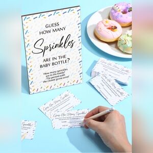 Guess How Many Sprinkles Baby Shower Game (Wooden Sign & 90 Cards Only) Pink